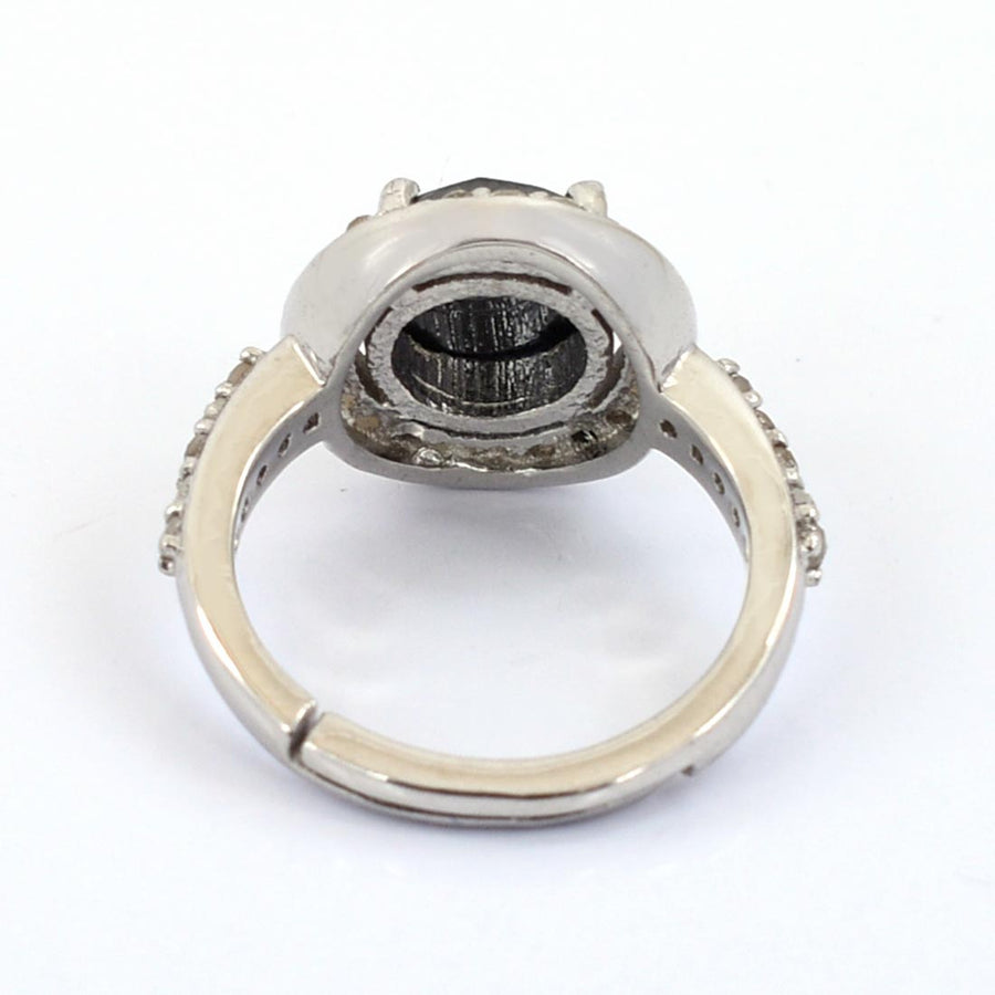 2.55 Ct Rose Cut Black Diamond Solitaire Cocktail Ring with Diamond Accents - ZeeDiamonds