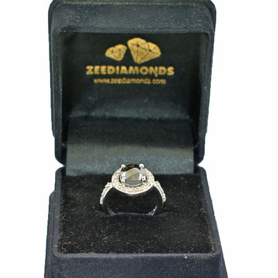 2.55 Ct Rose Cut Black Diamond Solitaire Cocktail Ring with Diamond Accents - ZeeDiamonds