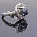 2.55 Ct Rose Cut Black Diamond Solitaire Cocktail Ring with Diamond Accents - ZeeDiamonds