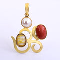 Pearl, Yellow Sapphire And Coral Gemstone Aum Shape Astrological Pendant - ZeeDiamonds