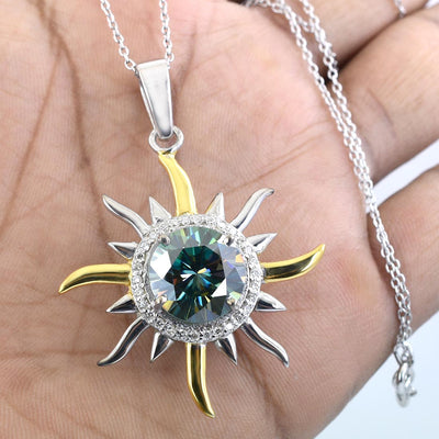 2.50 Ct AAA Certified Blue Diamond Sun Pendant with Diamond Accents - ZeeDiamonds