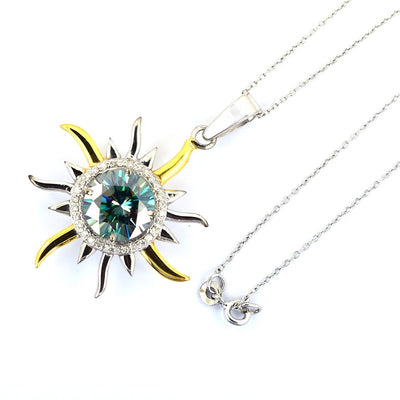 2.50 Ct AAA Certified Blue Diamond Sun Pendant with Diamond Accents - ZeeDiamonds