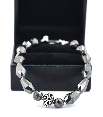 50 Ct Drum Cut Round Black Diamond Fancy Silver Moti Bracelet - ZeeDiamonds