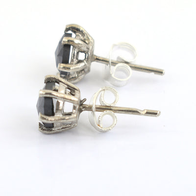 1 Ct Each, Certified Rose Cut Black Diamond Solitaire Studs in 925 Silver - ZeeDiamonds