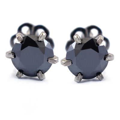 7 mm, 3 Carat Round Black Diamond Solitaire Studs, Great Shine - ZeeDiamonds