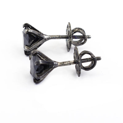 2.50 Ct AAA Certified Black Diamond Solitaire Studs in Prong Settings - ZeeDiamonds