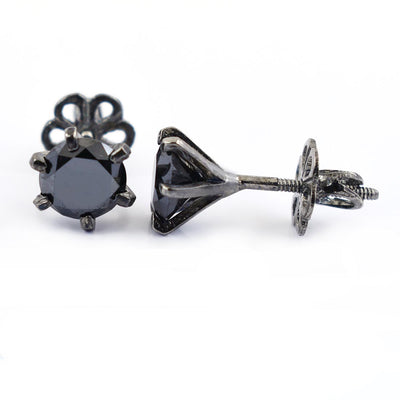 2.50 Ct AAA Certified Black Diamond Solitaire Studs in Prong Settings - ZeeDiamonds