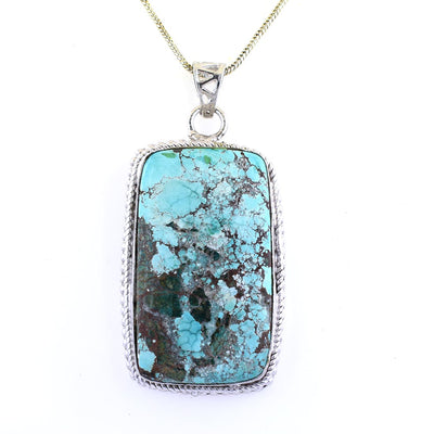 21.76 Ct Certified Turquoise Gemstone 100% Original Sterling Silver Designer Pendant - ZeeDiamonds