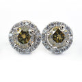 1.8 Ct Champagne Diamond Solitaire Studs with Diamond Accents - ZeeDiamonds