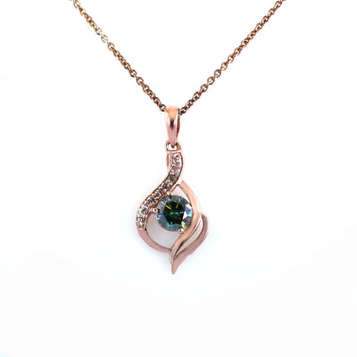 0.65 Ct Elegant Blue Diamond Pendant with Rose-Cut Diamond Accents - ZeeDiamonds