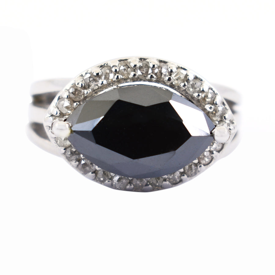 4.50 Cts Marquise Cut Black Diamond Solitaire with Accents Designer Ring - ZeeDiamonds