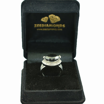 4.65 Ct Black Diamond Solitaire Designer Ring with Diamond Accents - ZeeDiamonds