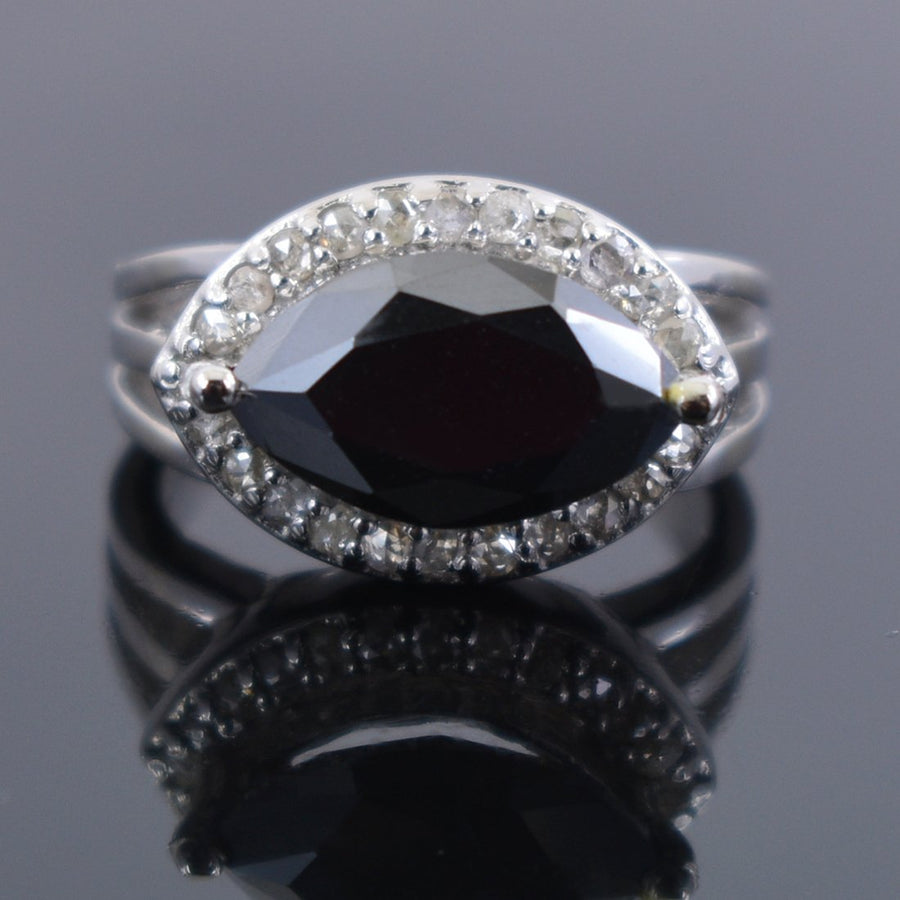 4.25 Ct Black Diamond Solitaire Marquise Ring with Diamond Accents - ZeeDiamonds