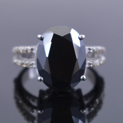 7 Ct Black Diamond Ring With Rose Cut Diamond Accents - ZeeDiamonds