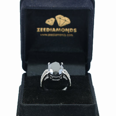 7 Ct Black Diamond Ring With Rose Cut Diamond Accents - ZeeDiamonds