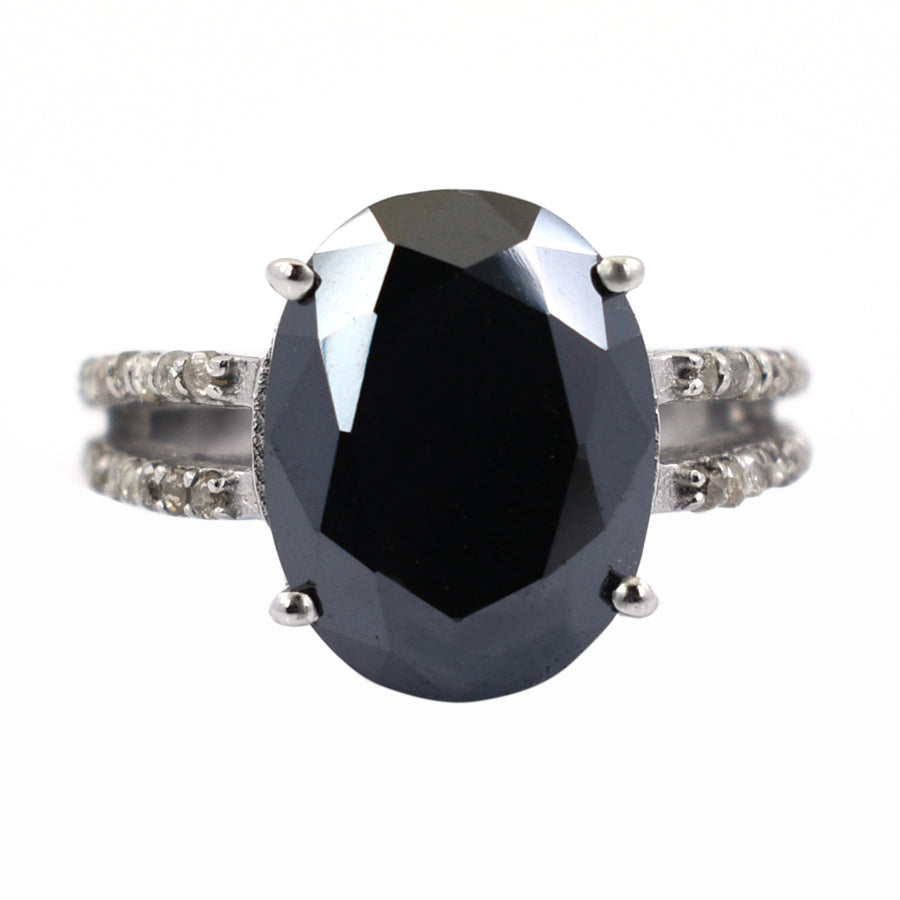 7 Ct Black Diamond Ring With Rose Cut Diamond Accents - ZeeDiamonds