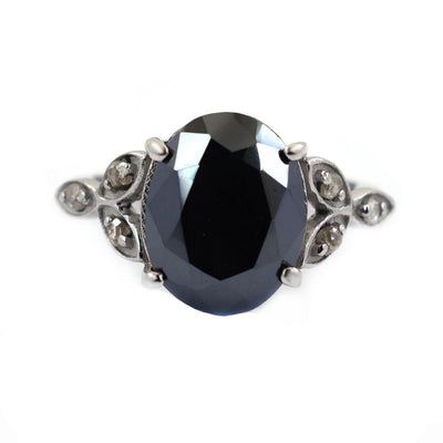 6 Ct Black Diamond Solitaire Cocktail Ring with White Diamond Accents - ZeeDiamonds