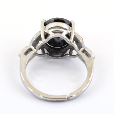 6 Ct Black Diamond Solitaire Cocktail Ring with White Diamond Accents - ZeeDiamonds