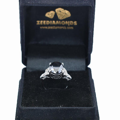 6 Ct Certified Black Diamond Ring With Diamond Accents - ZeeDiamonds