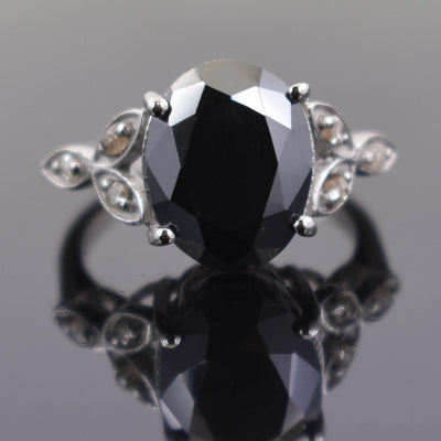 6 Ct Certified Black Diamond Ring With Diamond Accents - ZeeDiamonds