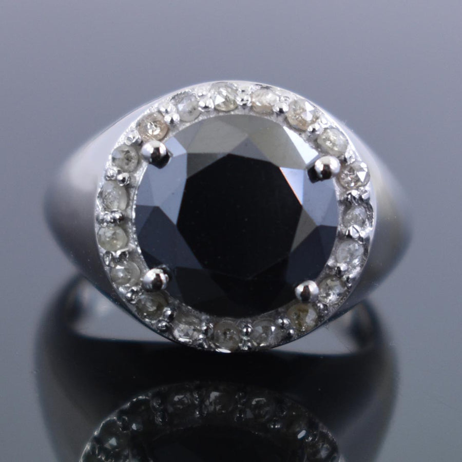 4.50 Ct Black Diamond Solitaire Cocktail Ring with Diamond Accents - ZeeDiamonds