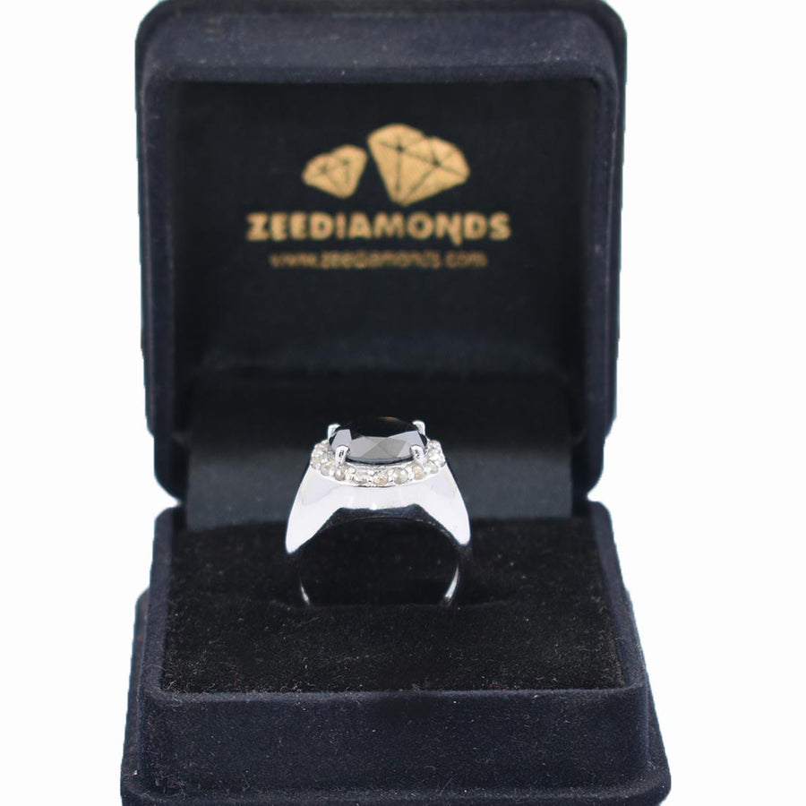 4 Ct Certified Black Diamond Ring With Diamond Accents - ZeeDiamonds