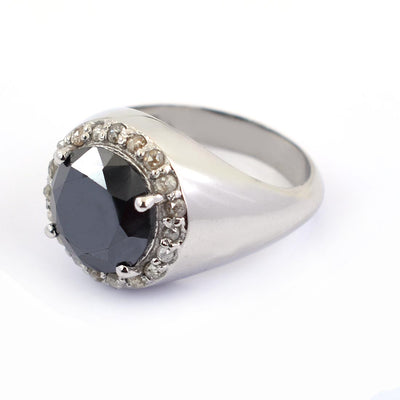 4 Ct Certified Black Diamond Ring With Diamond Accents - ZeeDiamonds