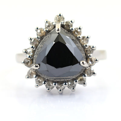 5 Ct Trillion Shape Black Diamond Ring With Diamond Accents - ZeeDiamonds