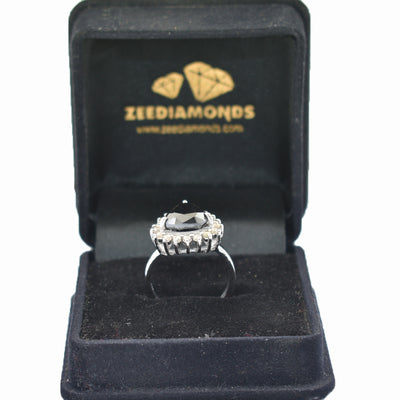 5 Ct Trillion Shape Black Diamond Ring With Diamond Accents - ZeeDiamonds