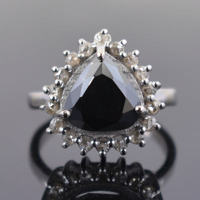 5 Ct Trillion Shape Black Diamond Ring With Diamond Accents - ZeeDiamonds