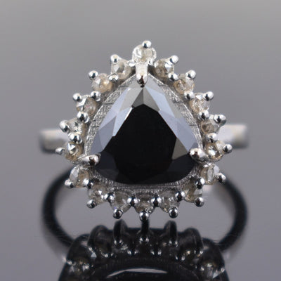 5.10 Ct Black Diamond Solitaire Designer Ring with Diamond Accents - ZeeDiamonds