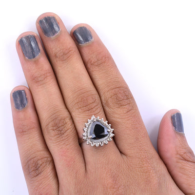 5 Ct Trillion Shape Black Diamond Ring With Diamond Accents - ZeeDiamonds