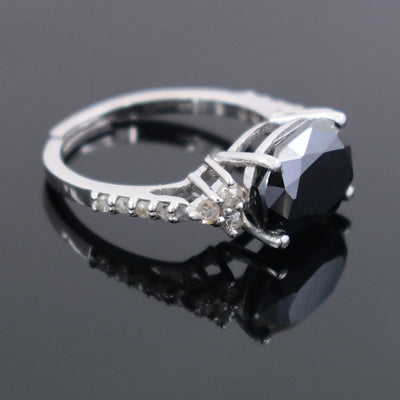 3 Ct Black Diamond Ring With Rose Cut Diamond Accents - ZeeDiamonds