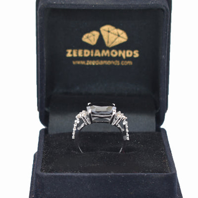 5.20 Ct Black Diamond Solitaire Cocktail Ring with Diamond Accents - ZeeDiamonds