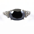 5.20 Ct Black Diamond Solitaire Cocktail Ring with Diamond Accents - ZeeDiamonds