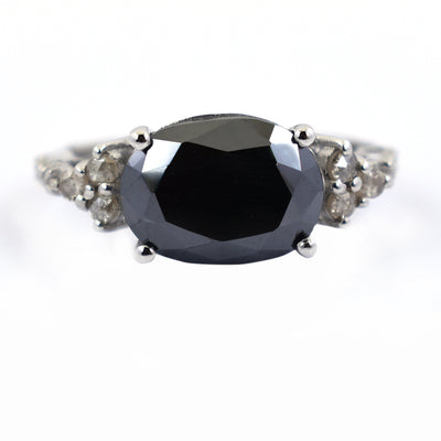 5.20 Ct Black Diamond Solitaire Cocktail Ring with Diamond Accents - ZeeDiamonds