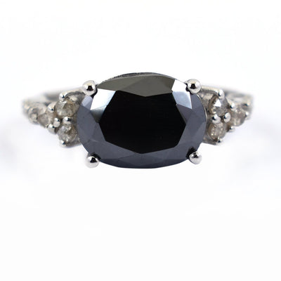 3 Ct Black Diamond Ring With Rose Cut Diamond Accents - ZeeDiamonds