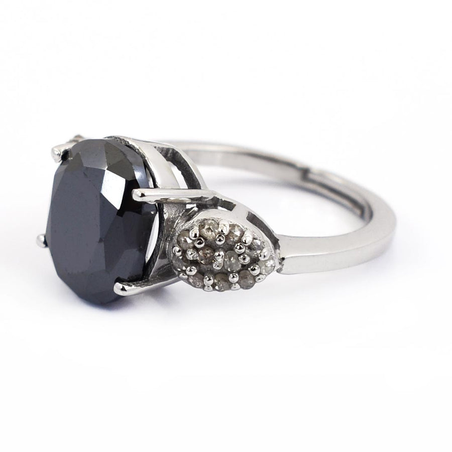 6.75 Ct Black Diamond Solitaire Designer Ring with Diamond Accents - ZeeDiamonds