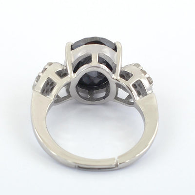 6.55 Ct Black Diamond Solitaire Cocktail Ring with Diamond Accents - ZeeDiamonds