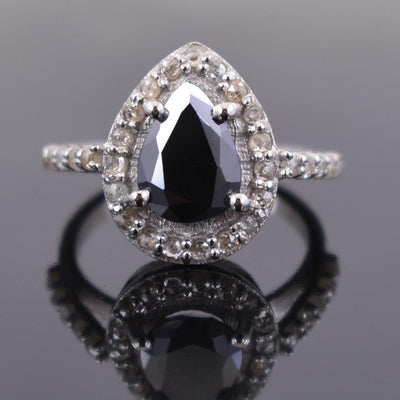 3 Ct Black Diamond Ring With Rose Cut Diamond Accents - ZeeDiamonds