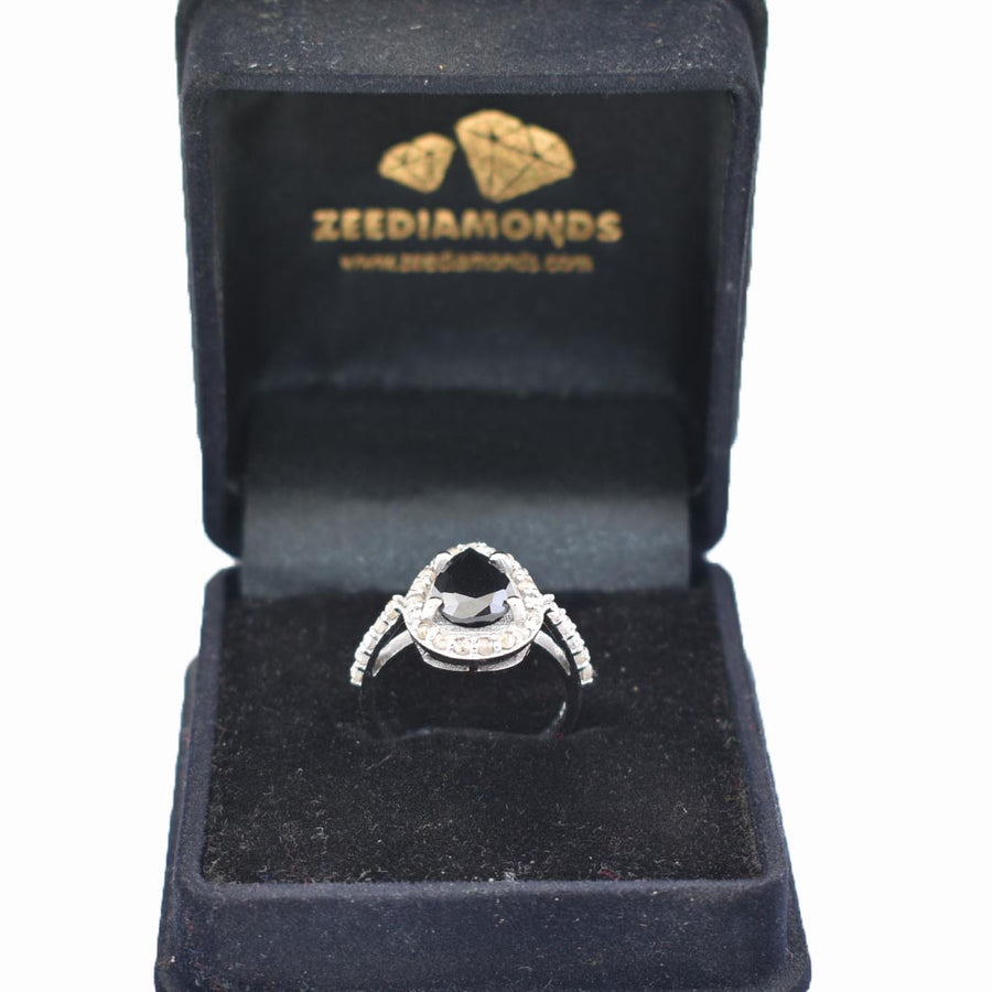2.80 Ct Black Diamond Solitaire Designer Ring with Diamond