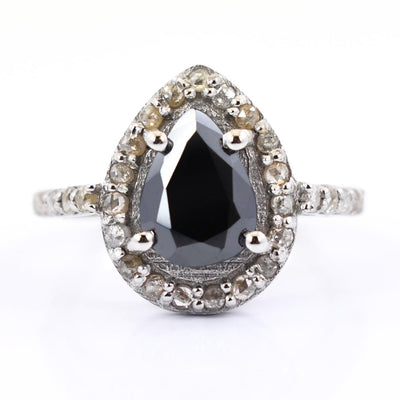 3 Ct Black Diamond Ring With Rose Cut Diamond Accents - ZeeDiamonds