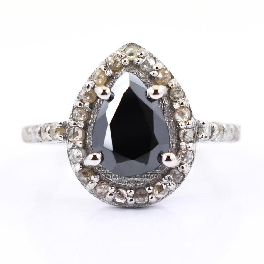 2.80 Ct Black Diamond Solitaire Designer Ring with Diamond Accents - ZeeDiamonds