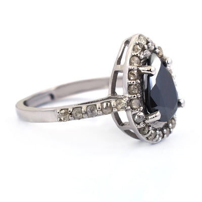 3 Ct Black Diamond Ring With Rose Cut Diamond Accents - ZeeDiamonds