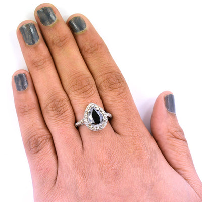 3 Ct Black Diamond Ring With Rose Cut Diamond Accents - ZeeDiamonds