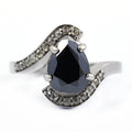 2.5 Ct Certified Pear Shape Black Diamond Ring With Diamond Accents - ZeeDiamonds