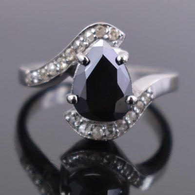 2.5 Ct Certified Pear Shape Black Diamond Ring With Diamond Accents - ZeeDiamonds