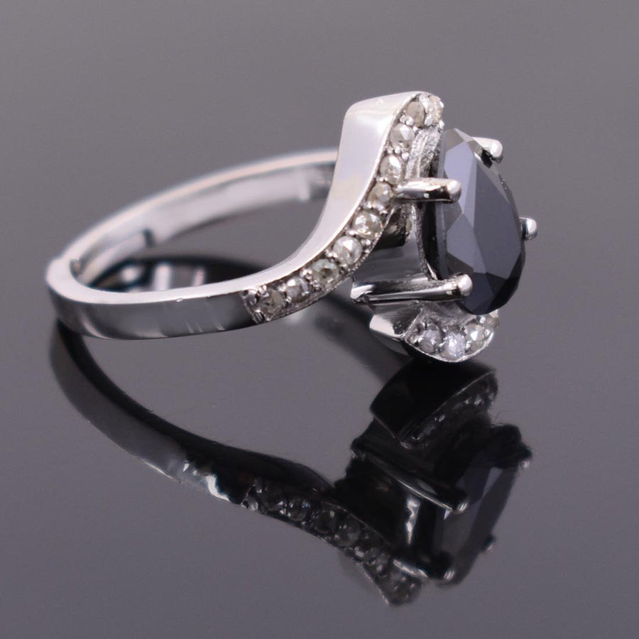 2.5 Ct Certified Pear Shape Black Diamond Ring With Diamond Accents - ZeeDiamonds