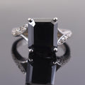 3 Ct Certified Emerald Cut Black Diamond Ring With Diamond Accents - ZeeDiamonds