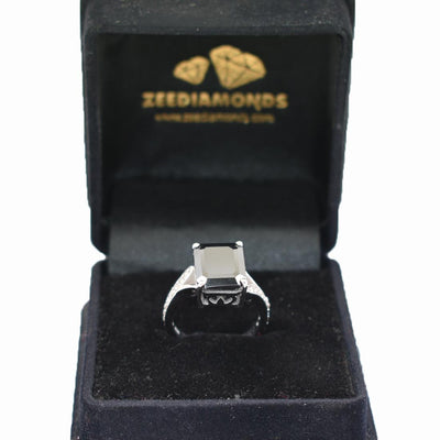 3 Ct Certified Emerald Cut Black Diamond Ring With Diamond Accents - ZeeDiamonds